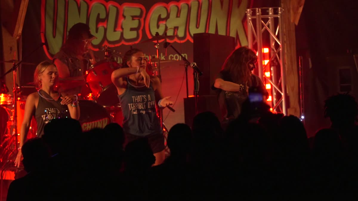 Band on stage with the crowd up front